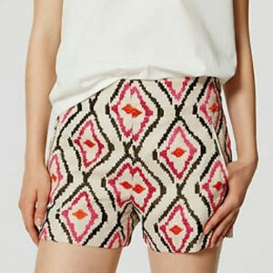 LOFT rivera‎ high waisted embroidered linen shorts ikat size 2 pink green